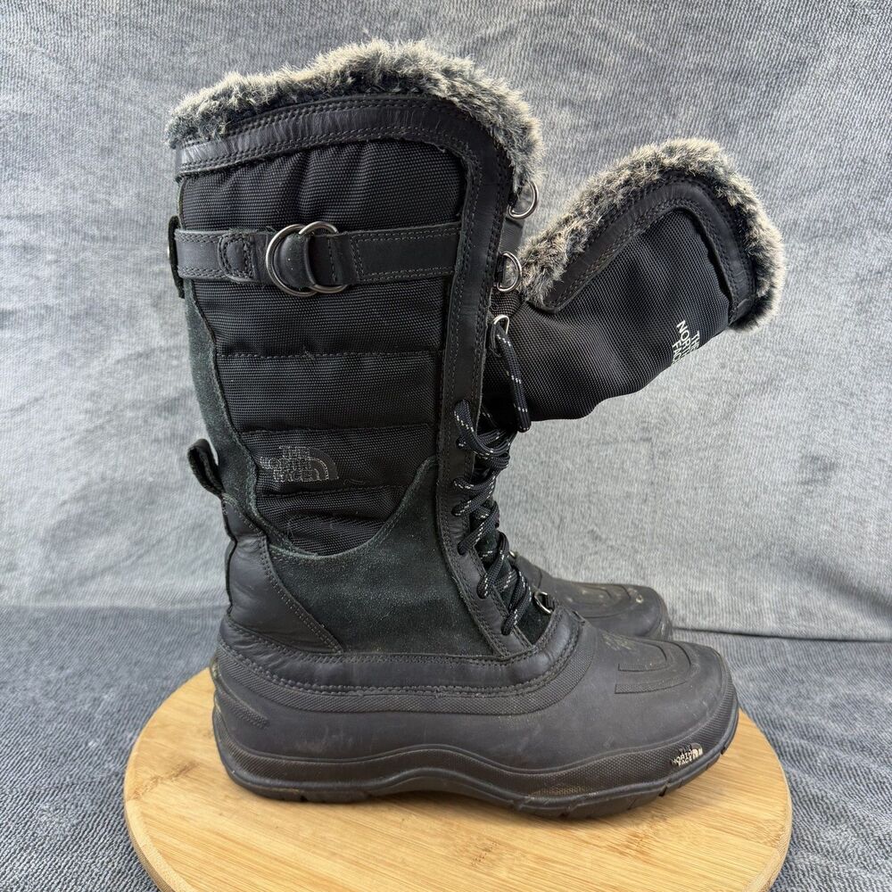 The North Face Boots Womens Size 7.5 Black Suede Faux Fur Lace Up Winter Snow